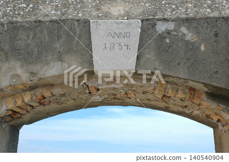 Historical Inscription Anno 1834 on a Stone Arch Keystone 140540904