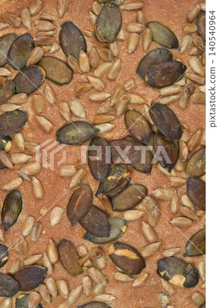 Toasted Seeds on Baked Bread Crust Texture Toasted Seeds on Baked Bread Crust Texture 140540964