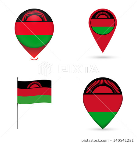Malawi Flag Map Pin Icons Set Collection. 140541281