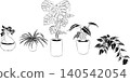 Hand-drawn monochrome illustration of a houseplant 140542054