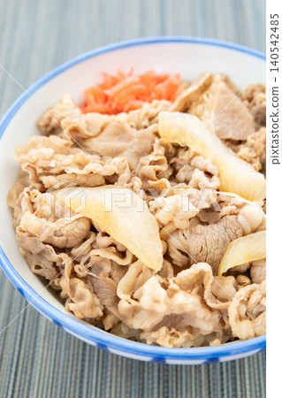 Delicious beef bowl, served with pickled ginger. Delicious beef bowl, served with pickled ginger. 140542485