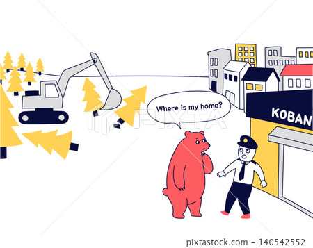 Bears losing their habitats due to deforestation and the problem of them appearing in urban areas Bears losing their habitats due to deforestation and the problem of them appearing in urban areas 140542552