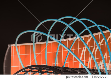Iron modern architecture city apartment metal structure design exterior color facade urban steel black sky Iron modern architecture city apartment metal structure design exterior color facade urban steel black sky 140542770