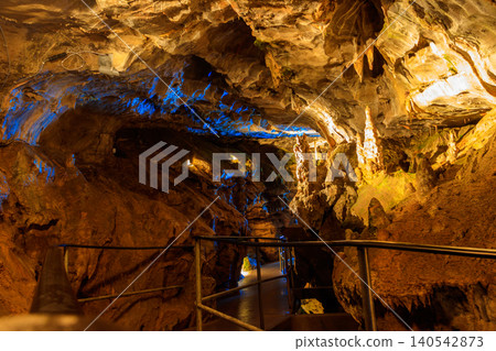St. Beatus Caves with stalactites and stalagmites below Beatenberg near Interlaken in Bern canton in Switzerland 140542873
