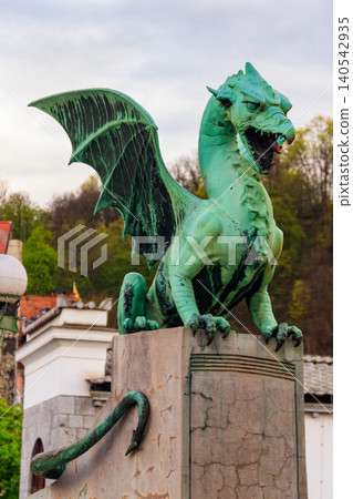 Sculpture of dragon on Dragon bridge in Ljubljana, Slovenia Sculpture of dragon on Dragon bridge in Ljubljana, Slovenia 140542935