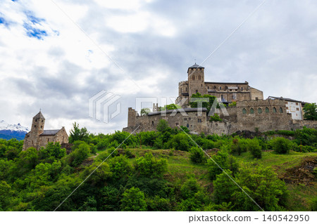 View of Valere Basilica in Sion, Switzerland View of Valere Basilica in Sion, Switzerland 140542950