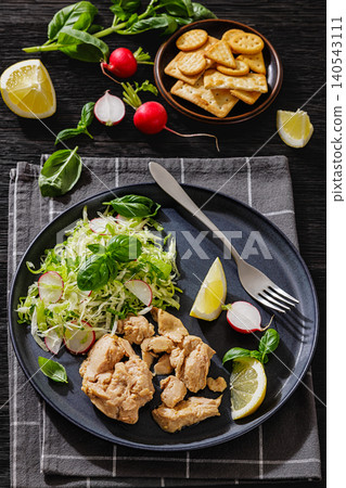 Premium Cod Liver served with salad and crackers Premium Cod Liver served with salad and crackers 140543111