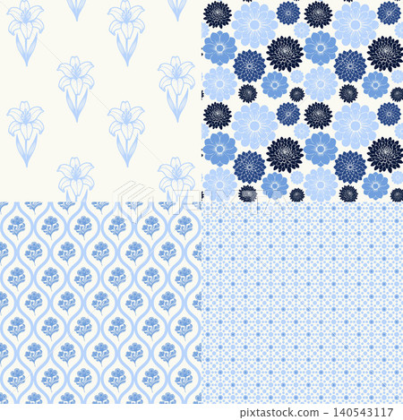 Classic blue and white seamless floral and geometric pattern collection Classic blue and white seamless floral and geometric pattern collection 140543117