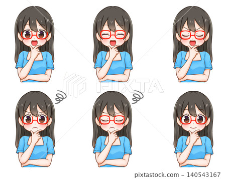 A set of illustrations of a girl who is troubled, thinking, and trying to solve a problem (set of 4) A set of illustrations of a girl who is troubled, thinking, and trying to solve a problem (set of 4) 140543167