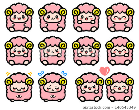 Sitting Sheep Graffiti-Style Illustration Set 4 140543349