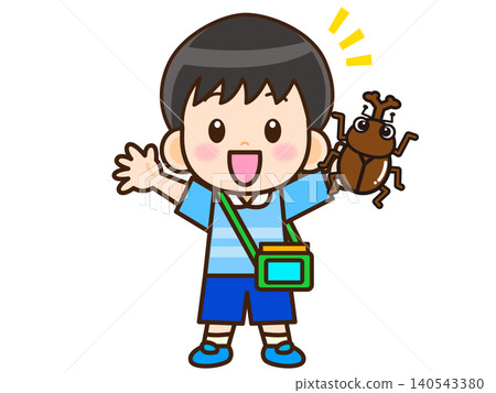 男孩捕捉犀牛甲蟲的插圖 男孩捕捉犀牛甲蟲的插圖 140543380