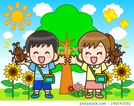 Illustration of a child collecting insects in the mountains during summer vacation (2) 140543592