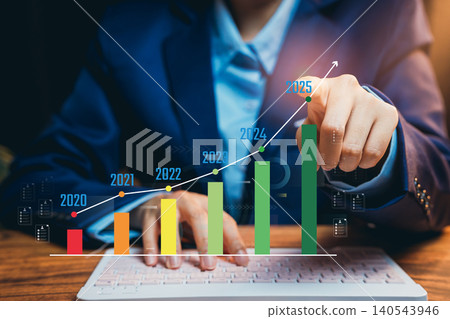 Business growth analysis concept. financial graph demonstrating upward trend on digital screen in professional setting Business growth analysis concept. financial graph demonstrating upward trend on digital screen in professional setting 140543946