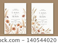 Elegant wedding invitation card template design with abstract watercolor flowers and leaves vector 140544020