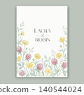 Elegant wedding invitation card template design with abstract watercolor flowers and leaves vector 140544024