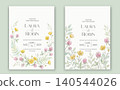 Elegant wedding invitation card template design with abstract watercolor flowers and leaves vector 140544026