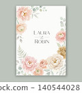 Elegant wedding invitation card template design with abstract watercolor flowers and leaves vector 140544028