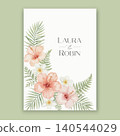 Elegant wedding invitation card template design with abstract watercolor flowers and leaves vector 140544029