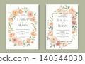 Elegant wedding invitation card template design with abstract watercolor flowers and leaves vector 140544030