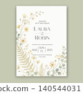 Elegant wedding invitation card template design with abstract watercolor flowers and leaves vector 140544031