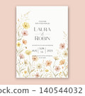 Elegant wedding invitation card template design with abstract watercolor flowers and leaves vector 140544032