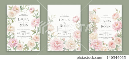 Elegant wedding invitation card template design with abstract watercolor flowers and leaves vector Elegant wedding invitation card template design with abstract watercolor flowers and leaves vector 140544035
