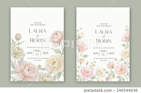 Elegant wedding invitation card template design with abstract watercolor flowers and leaves vector Elegant wedding invitation card template design with abstract watercolor flowers and leaves vector 140544036