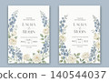 Elegant wedding invitation card template design with abstract watercolor flowers and leaves vector 140544037