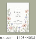 Elegant wedding invitation card template design with abstract watercolor flowers and leaves vector 140544038