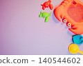 Summer flat lay. Colorful Crab and Beach Toys for Playful Moments and Creative Imaginations in Summer Fun Activities 140544602
