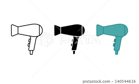 Hair dryer salon tool icon set outline silhouette and color vector isolated on white background Hair dryer salon tool icon set outline silhouette and color vector isolated on white background 140544616