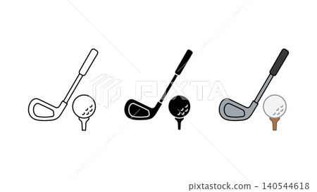 Golf club and ball icon set outline silhouette and color vector isolated on white background Golf club and ball icon set outline silhouette and color vector isolated on white background 140544618