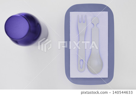 Blue water bottle and food container box Blue water bottle and food container box 140544633