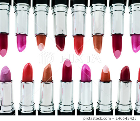 Lipstick, collection and product for makeup, beauty and cosmetics isolated on white background for creativity. Abstract, tools and set of rouge for art, color and gloss with various shades in studio Lipstick, collection and product for makeup, beauty and cosmetics isolated on white background for creativity. Abstract, tools and set of rouge for art, color and gloss with various shades in studio 140545425