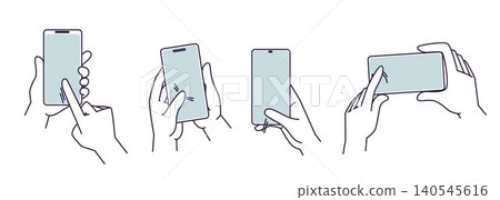 Hand holding smartphone, finger touching screen Hand holding smartphone, finger touching screen 140545616