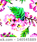 a seamless pattern featuring vibrant, hand-painted grunge-style flowers  140545889