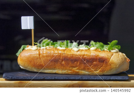 Gourmet brioche sandwich with grilled beef street food 140545992
