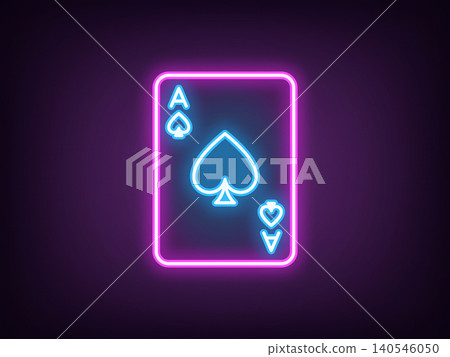 Outline neon spade ace, magenta blue. Neon card ace with spade icon, poker playroom. Spade card, poker game, play card suit, gambling casino game, black jack. Vector Outline neon spade ace, magenta blue. Neon card ace with spade icon, poker playroom. Spade card, poker game, play card suit, gambling casino game, black jack. Vector 140546050
