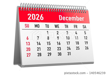 December 2026 desk calendar, 3d rendering December 2026 desk calendar, 3d rendering 140546239