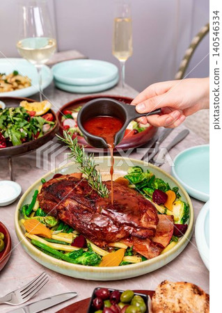 table with dishes table with dishes 140546334
