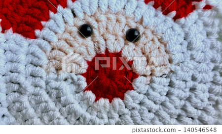 jolly crocheted santa claus face macro closeup with yarn beard button eyes red nose capturing handmade christmas charm jolly crocheted santa claus face macro closeup with yarn beard button eyes red nose capturing handmade christmas charm 140546548