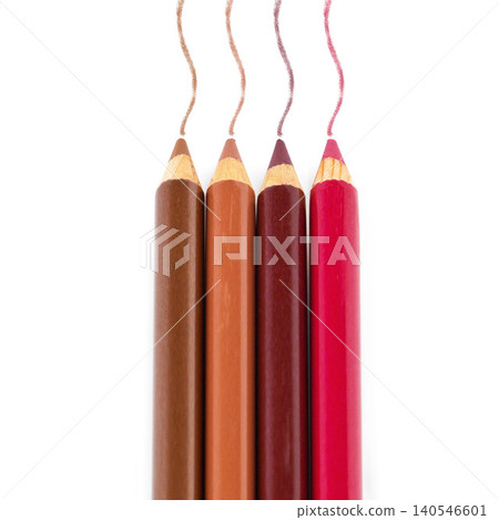 Makeup, pencil and colourful with cosmetic tools, facial and industry isolated on a white studio background. Mockup space, beauty product and aesthetic with creative and artistic with technique Makeup, pencil and colourful with cosmetic tools, facial and industry isolated on a white studio background. Mockup space, beauty product and aesthetic with creative and artistic with technique 140546601