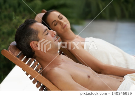 Relax, sleeping and couple at spa on holiday, vacation and travel at resort, hotel and lodge in San Fransisco. Partners, lovers and people on break together for bonding, love and happiness outdoor Relax, sleeping and couple at spa on holiday, vacation and travel at resort, hotel and lodge in San Fransisco. Partners, lovers and people on break together for bonding, love and happiness outdoor 140546959