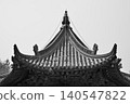 Traditional Chinese temple roof in black and white 140547822