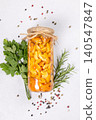 Pickled honey agaric mushrooms preserving in a glass jar 140547847