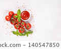 Fresh tomato ketchup with basil and pink salt 140547850