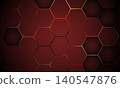 Hexagon technology futuristic dark red vector abstract background with orange and yellow colored bright flashes under hexagon. Hexagonal gaming honeycomb abstract background. 140547876