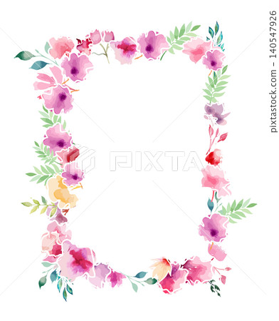 Rectangular frame postcard with watercolor flowers . Hand drawn. Not AI, vector illustration. Rectangular frame postcard with watercolor flowers . Hand drawn. Not AI, vector illustration. 140547926