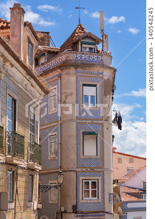 Historic Azulejo Facade Building in Lisbon Old Town Portugal 140548245