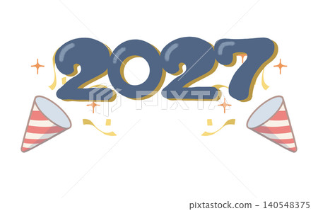 Cute New Year's card design featuring the year 2027 and party crackers. Cute New Year's card design featuring the year 2027 and party crackers. 140548375